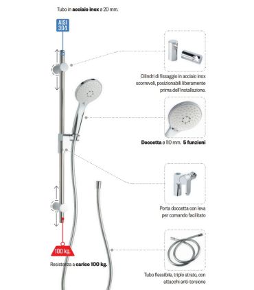 Adjustable latch with 5J hand shower diameter 110 Ponte Giulio