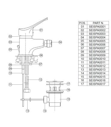 Miscelatore bidet con scarico  M'amo serie Sei