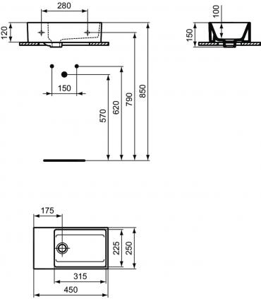 Lavamani da appoggio o sospeso sinistro Ideal Standard Extra T3919 senza foro