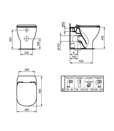 WC filo muro scarico vario Ideal Standard Tesi Aquablade T3536