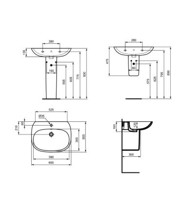 Lavabo Cm 65 monoforo con troppo pieno Ideal Standard Tesi T4433