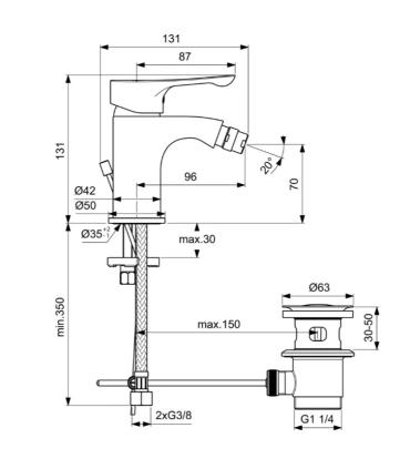 Ideal Standard Alpha miscelatore Bidet con scarico BC652
