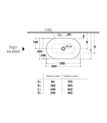 Ceramica Globo T-Edge B6O60 Lavabo Appoggio 60X36