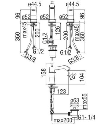 Faucet washbasin  Nobili series  SOFI a 3 holes