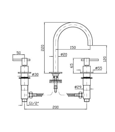 Zucchetti taps Helm Zhl515 3-hole washbasin mixer
