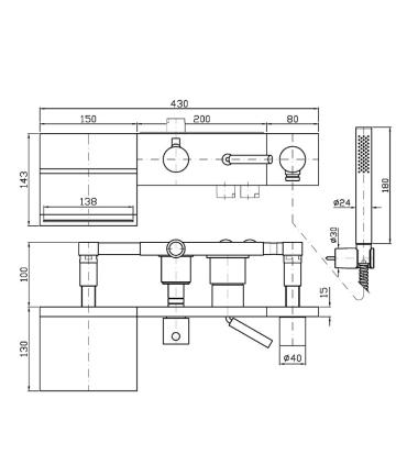 Zucchetti robinetterie Pan Zp8046 partie extérieure mitigeur baignoire-douche avec douchette