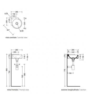 Wall-mounted washbasin 27 cm Flaminia Twin