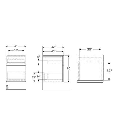 Geberit Icon Base latérale suspendue 45X47 cm 2 tiroirs
