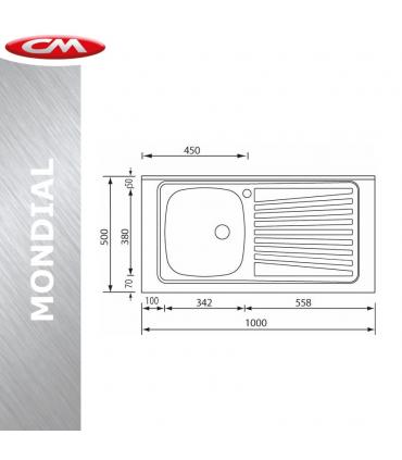 CM stainless steel built-in sink, 1 bowl, 86x50 left