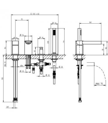 4-hole bath mixer with plate Bellosta Mosè 8801/2 / P / A