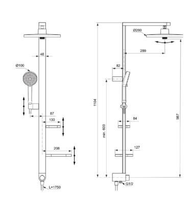 Colonne de douche complète avec inverseur Ideal Standard Alu+ Bd585 pour rénovation