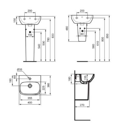Ideal Standard I.Life A Lavamani Cm.40x36 monoforo T4514