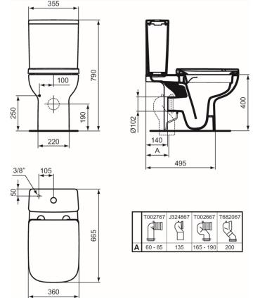 Ideal Standard I.Life A T4527 Floor standing monobloc toilet 36X66