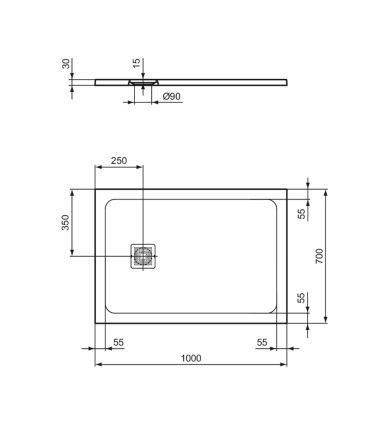 Piatto doccia Ideal Standard Ultra Flat S+ rettangolare con scarico lato corto