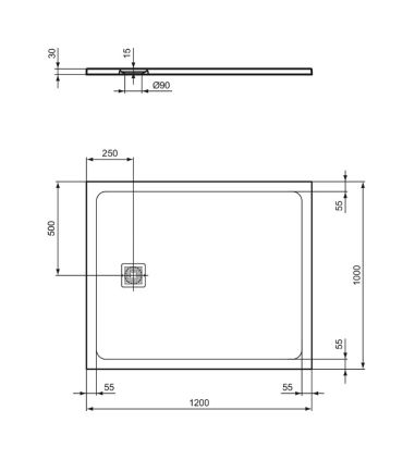Piatto doccia Ideal Standard Ultra Flat S+ rettangolare con scarico lato corto