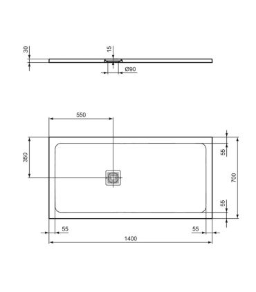 Piatto doccia Ideal Standard Ultra Flat S+ rettangolare con scarico lato corto
