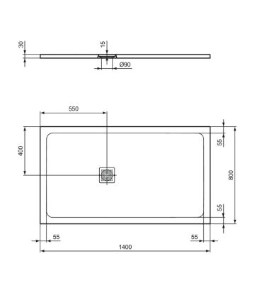 Piatto doccia Ideal Standard Ultra Flat S+ rettangolare con scarico lato corto