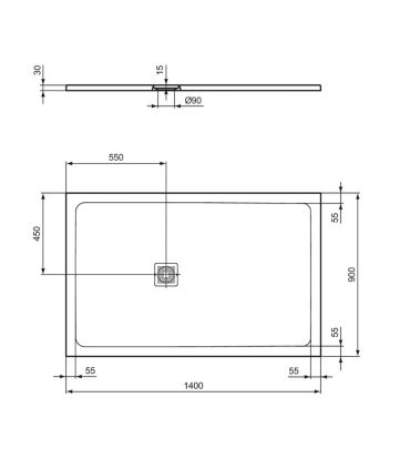 Piatto doccia Ideal Standard Ultra Flat S+ rettangolare con scarico lato corto