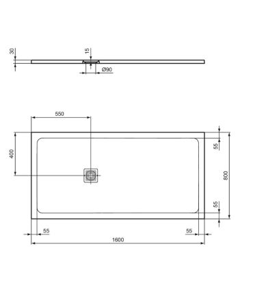 Piatto doccia Ideal Standard Ultra Flat S+ rettangolare con scarico lato corto