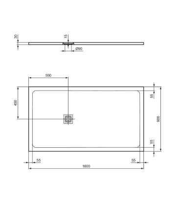 Piatto doccia Ideal Standard Ultra Flat S+ rettangolare con scarico lato corto