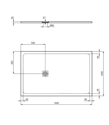 Piatto doccia Ideal Standard Ultra Flat S+ rettangolare con scarico lato corto